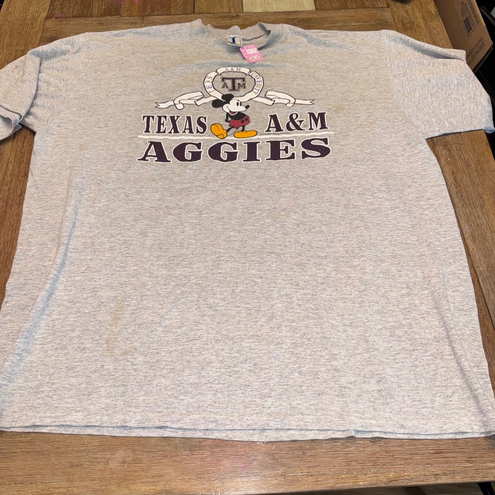 Jostens Texas A&M Aggies T-Shirt Mens OSFA Gray Good Mickey Mouse Vintage 90s